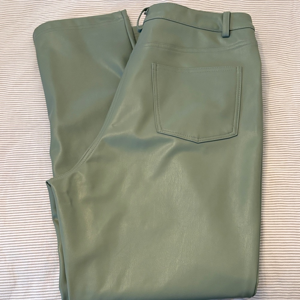Women's Faux Leather Trousers in Sage Green